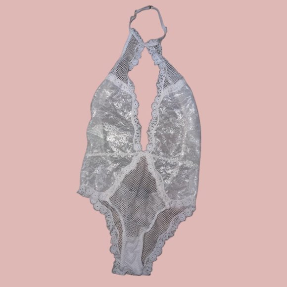 Victoria's Secret Lace & Mesh Plunge Halter Backless Bodysuit 🤍 - Picture 1 of 8